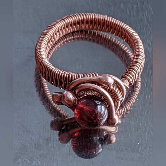Handmade Garnet Ring Copper Wrapped Gemstone Unique Artistic Designer Jewelry - Picture 7 of 16